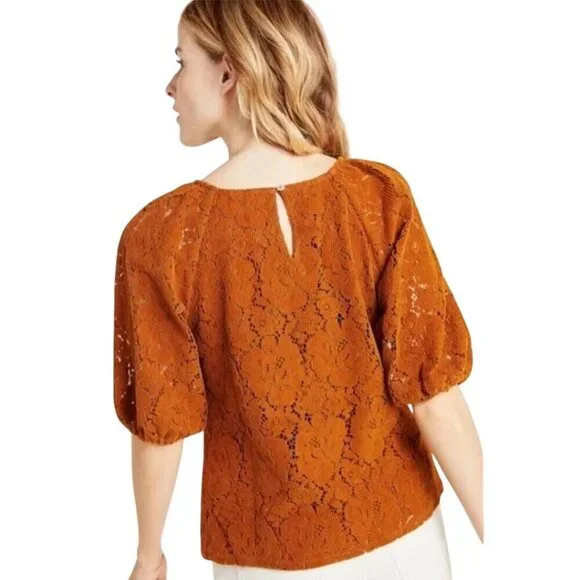Anthropologie NWT Dolan Left Coast Norah Floral Corduroy Blouse Camel Size 3X - Picture 4 of 11